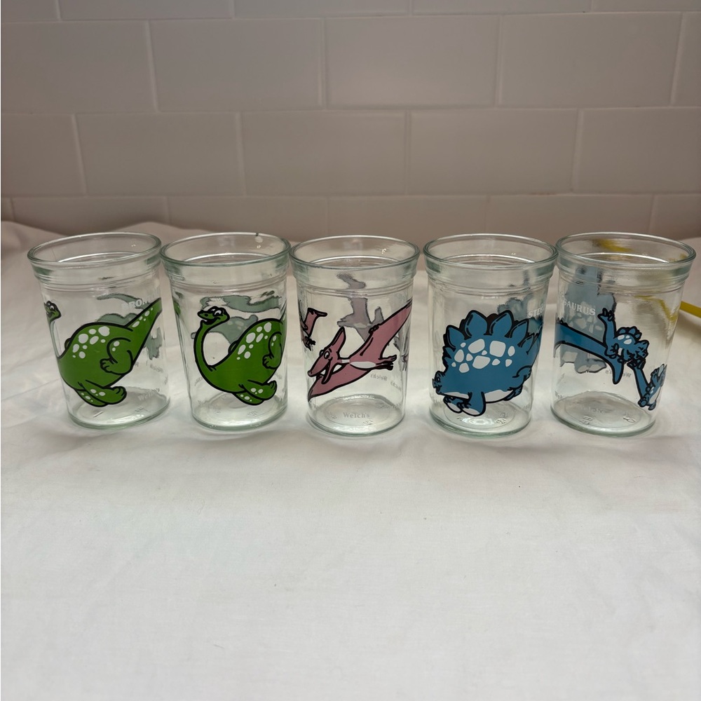 Vintage 90s Dinosaur Welch’s Jelly Jar Cups Set of 5